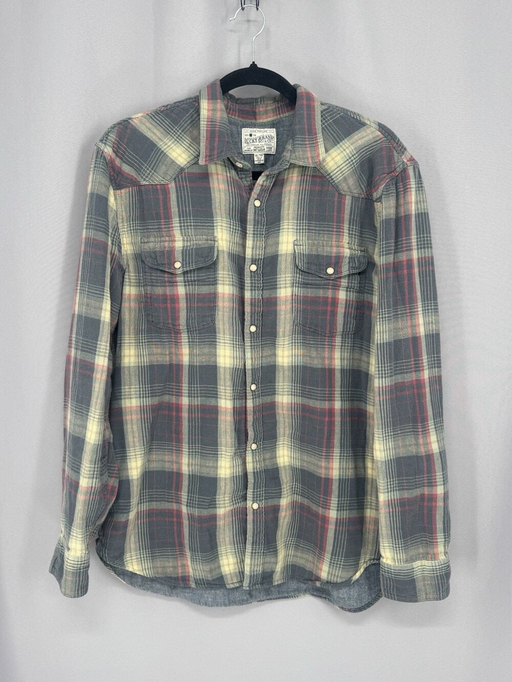 Lucky Brand Shirt Mens XL Blue Pearl Snap Button Down Cotton Western Casual